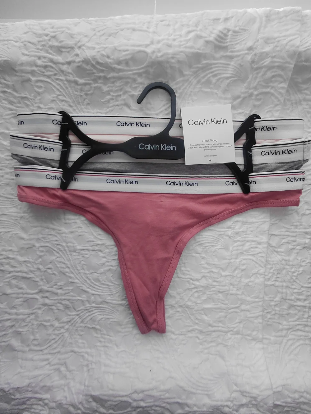 Calvin Klein Rose Pink, Gray And Light Pink Cotton Thong 3- Set Sz M